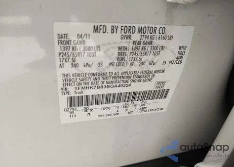 2011 Ford Explorer from USA, damaged, VIN 1FMHK7B83BGA49224